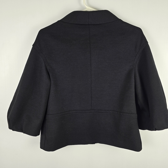 Vince Womens Black Cropped JacketSmall Button DetailRuched Sleeve Stand UpCollar - Picture 2 of 15